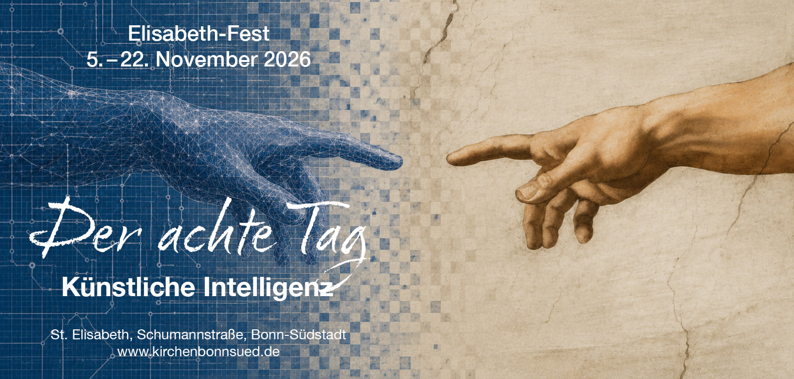 Flyer-Cover zum Elisabethfest 2026: 'Der achte Tag: Künstliche Intelligenz'